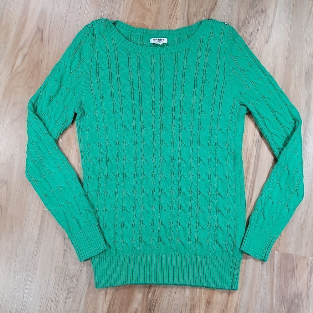 💚Old Navy Kelly Green Cable Knit Long Sleeve Sweater Medium